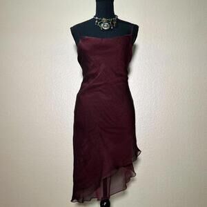 Vintage Mirrors Burgundy Fairycore Y2K Asymmetrical Hem Layered Midi Dress